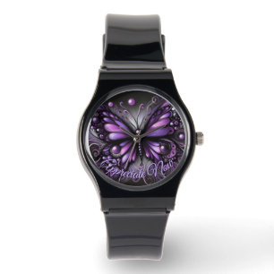 Whimsical Gothic Butterfly Purple Personalized Watch