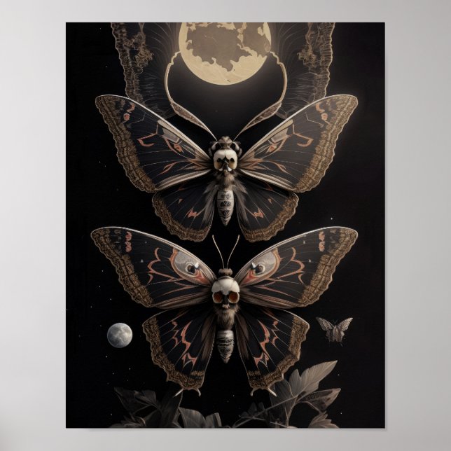 Whimsical Gothic Deathhead Moth Moon  Poster (Front)