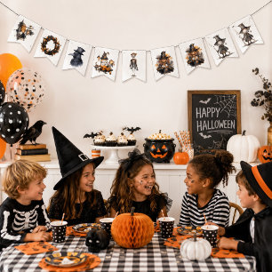Whimsical Gothic Halloween Characters Spooky Bunting Flags