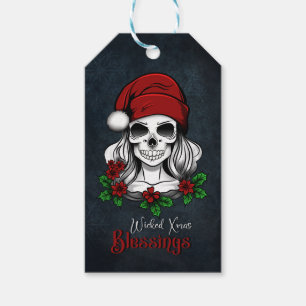 Whimsical Gothic Santa Skull Christmas Gift Tags