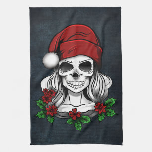 Whimsical Gothic Santa Skull Christmas Kitchen Towel