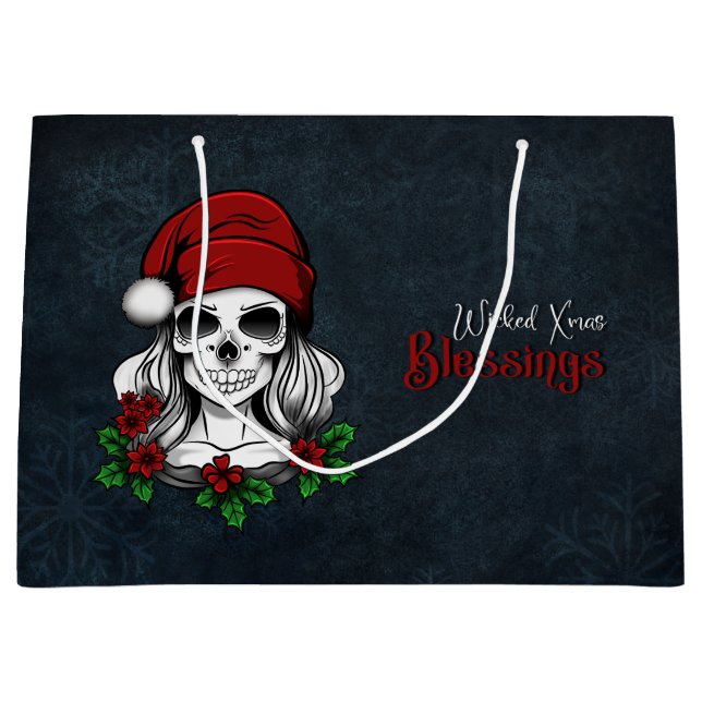 Whimsical Gothic Santa Skull Christmas Large Gift Bag (Front)