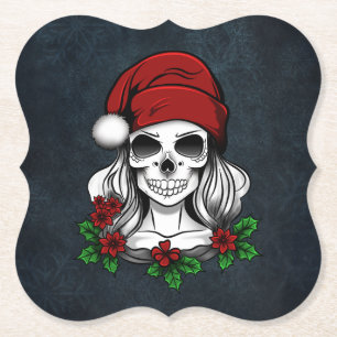 Whimsical Gothic Santa Skull Christmas Paper Coaster