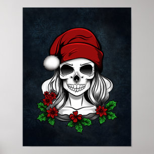 Whimsical Gothic Santa Skull Christmas Poster