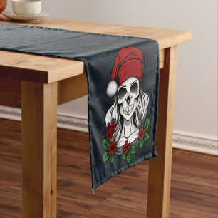 Whimsical Gothic Santa Skull Christmas Short Table Runner