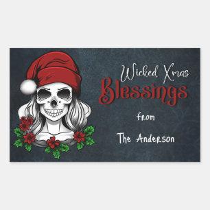 Whimsical Gothic Santa Skull Christmas Sticker