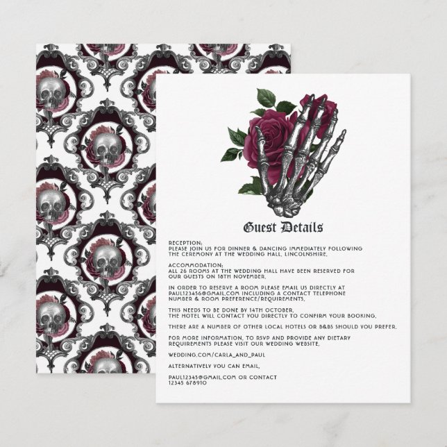 Whimsical Gothic Wedding Guest Details Enclosure Card (Front/Back)