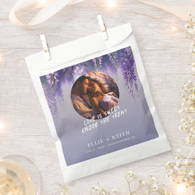 Whimsical Gradient Purple Floral Photo Wedding Favour Bag (Clipped)