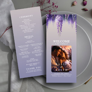 Whimsical Gradient Purple Floral Photo Wedding Program