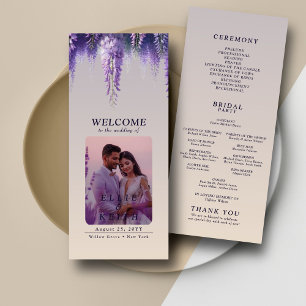 Whimsical Gradient Purple Floral Photo Wedding Program
