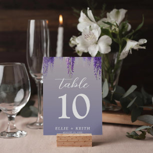 Whimsical Gradient Purple Floral Wedding Table Number