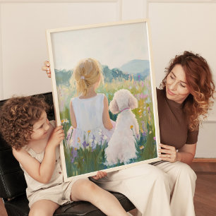 Whimsical Grand Millennial Girl and Dog Art Print