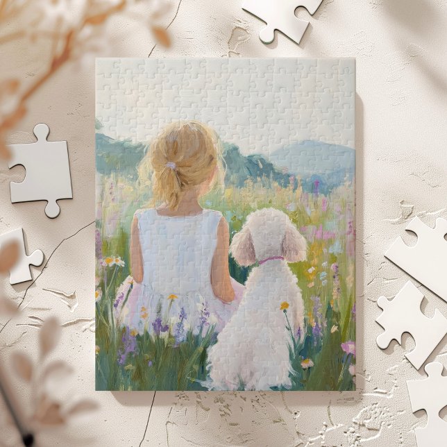 Whimsical Grand Millennial Girl and Dog Art Print Jigsaw Puzzle (Creator Uploaded)