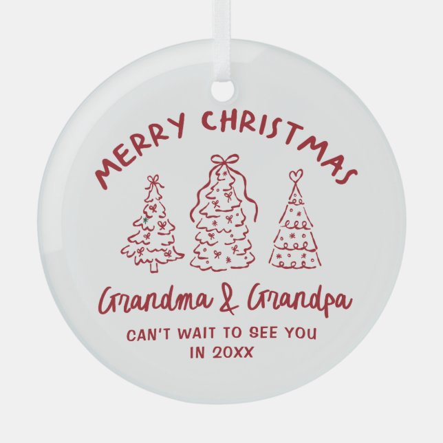 Whimsical Grandparents Pregnancy Announcement Glass Ornament (Front)