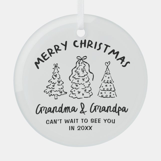 Whimsical Grandparents Pregnancy Announcement Glass Ornament (Front)