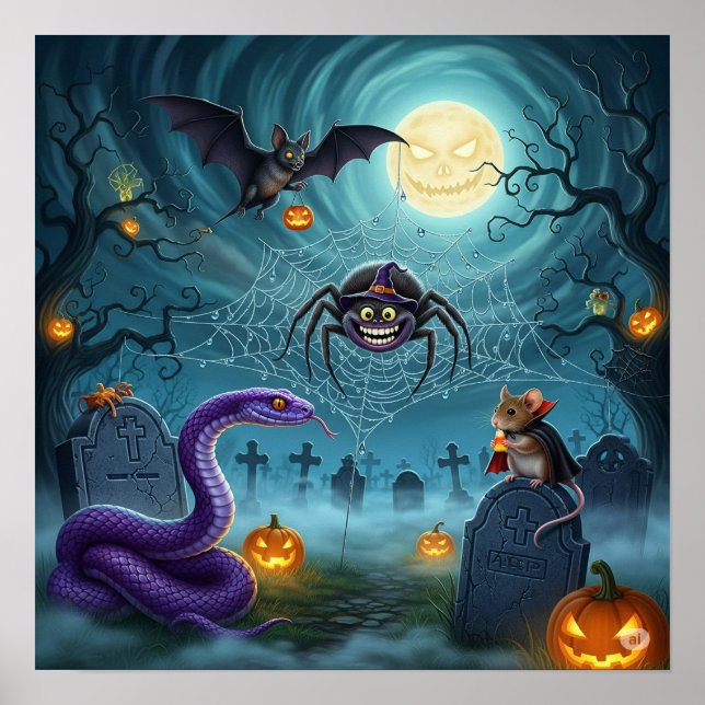 Whimsical Graveyard Halloween Poster (Front)