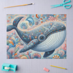 Whimsical Gray Whale Beach Coastal Decoupage Tissue Paper