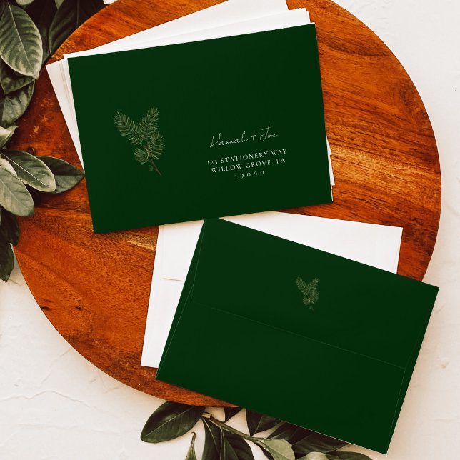 Whimsical Green and Gold Pine Cone Wedding Envelope (Creator Uploaded)