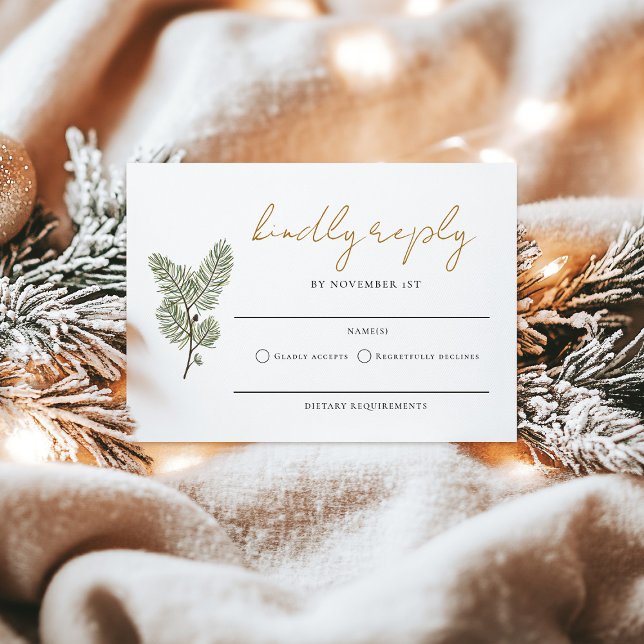 Whimsical Green and Gold Pine Cone Wedding RSVP Card (Creator Uploaded)