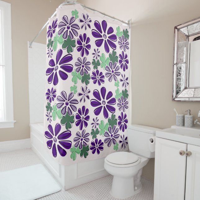Whimsical Green and Purple Clover & Flower Doodle (In Situ)
