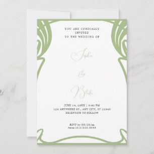 Whimsical Green and White Art Deco Wedding Invitation