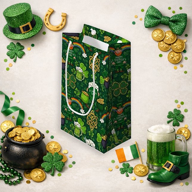 Whimsical Green Cartoon St. Patrick’s Day Pattern  Small Gift Bag (Creator Uploaded)
