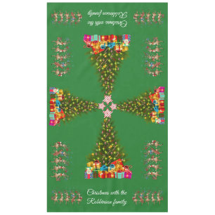 Whimsical Green Christmas Tree Quirky Reindeers Tablecloth