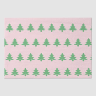 Whimsical Green Christmas Trees on Pink Christmas Tissue Paper