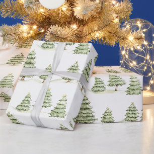 Whimsical Green Christmas Trees Wrapping Paper