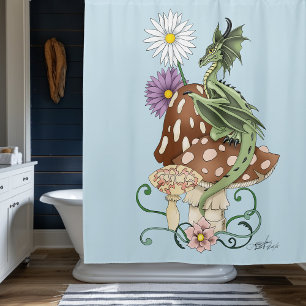 Whimsical Green Fantasy Dragon Mushroom Flowers