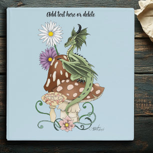 Whimsical Green Fantasy Dragon Mushroom Flowers Binder