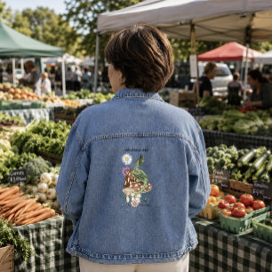 Whimsical Green Fantasy Dragon Mushroom Flowers Denim Jacket