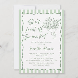 Whimsical Green Fresh Off the Market Bridal Shower Invitation