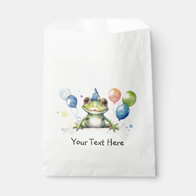 Whimsical green frog with balloons favour bag (Front)