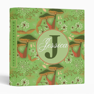 Whimsical Green Garden Mushrooms and Wildflowers D Binder