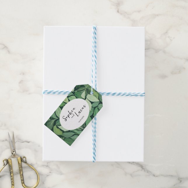 Whimsical Green Leaves Wedding Gift Tags (With Twine)