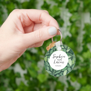 Whimsical Green Leaves Wedding Keychain