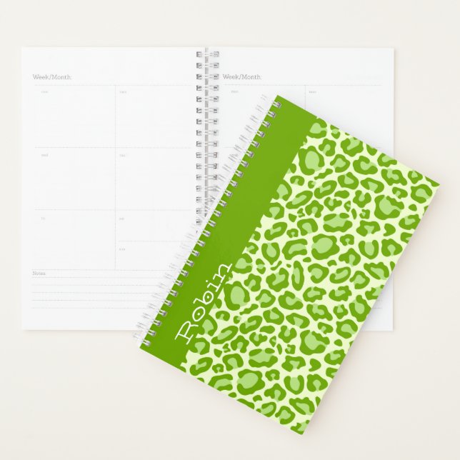 Whimsical Green Leopard Print Personalized Planner (Display)