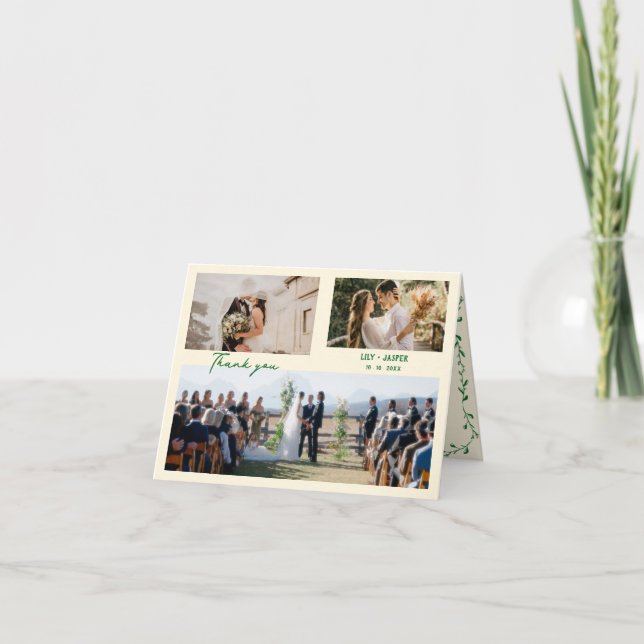 Whimsical Green Mediterranean Wedding Thank You Card (Front)