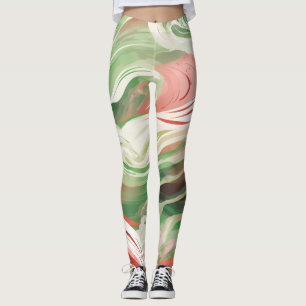 Whimsical Green Red White Swirl Leggings