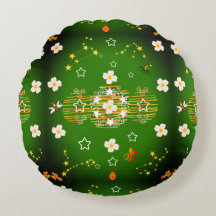 Whimsical Green Star Flower Round Pillow