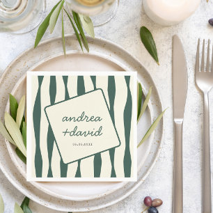 Whimsical Green Stripes Retro Engagement Wedding Napkin