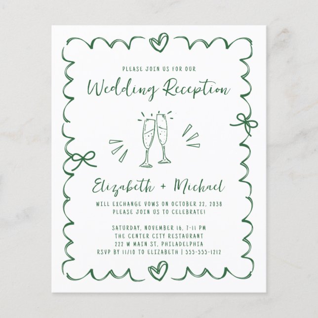 Whimsical Green Wedding Reception Invitation (Front)