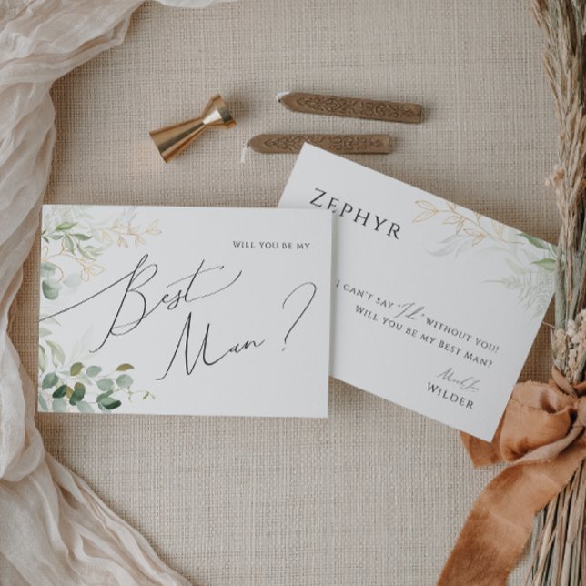 Whimsical Greenery and Gold Best Man Proposal Card (Creator Uploaded)
