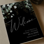 Whimsical Greenery and Gold | Black Folded Wedding Program<br><div class="desc">Step into a world of enchantment with our whimsical greenery and gold | black folded wedding program, perfect for your botanical spring boho wedding ceremony. Adorned with sage green eucalyptus and gold accents, this wedding program exudes elegance and modern whimsy. Imagine strolling through a magical summer garden, surrounded by the...</div>