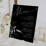 Whimsical Greenery and Gold | Black Wedding Menu Pedestal Sign<br><div class="desc">Step into a world of enchantment with our whimsical greenery and gold | black wedding menu pedestal sign, perfect for your botanical spring boho wedding. Adorned with sage green eucalyptus and gold accents, this menu pedestal sign exudes elegance and modern whimsy. Imagine strolling through a magical summer garden, surrounded by...</div>