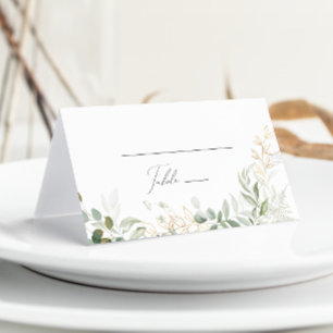 Whimsical Greenery and Gold   Folded Wedding Place Card