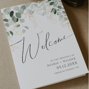 Whimsical Greenery and Gold   Folded Wedding Program