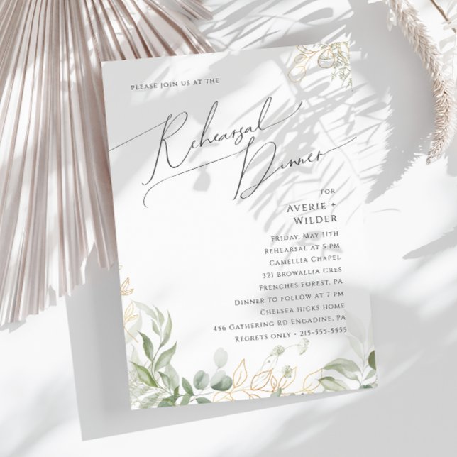 Whimsical Greenery and Gold | Rehearsal Dinner Invitation (Creator Uploaded)