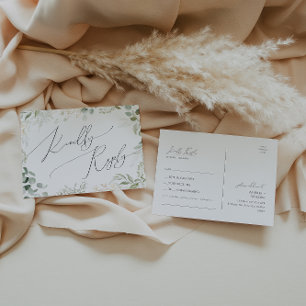 Whimsical Greenery and Gold Song Request RSVP Postcard